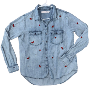 Billy T  Denim Button Up Summer 4th Of July Top Size Small